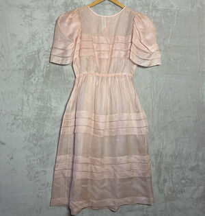 Vintage Albert Nipon By Night Sheer Baby Pink Organza Dress Puff Sleeves Size M